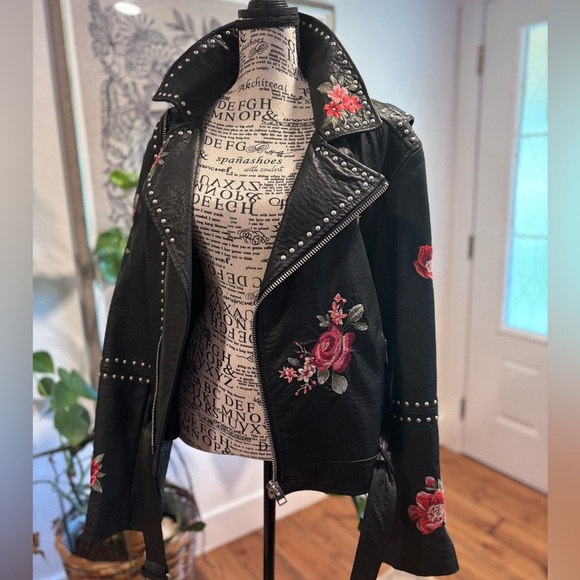Black Studded Floral Embroidered Jacket, XXL - Picture 1 of 9